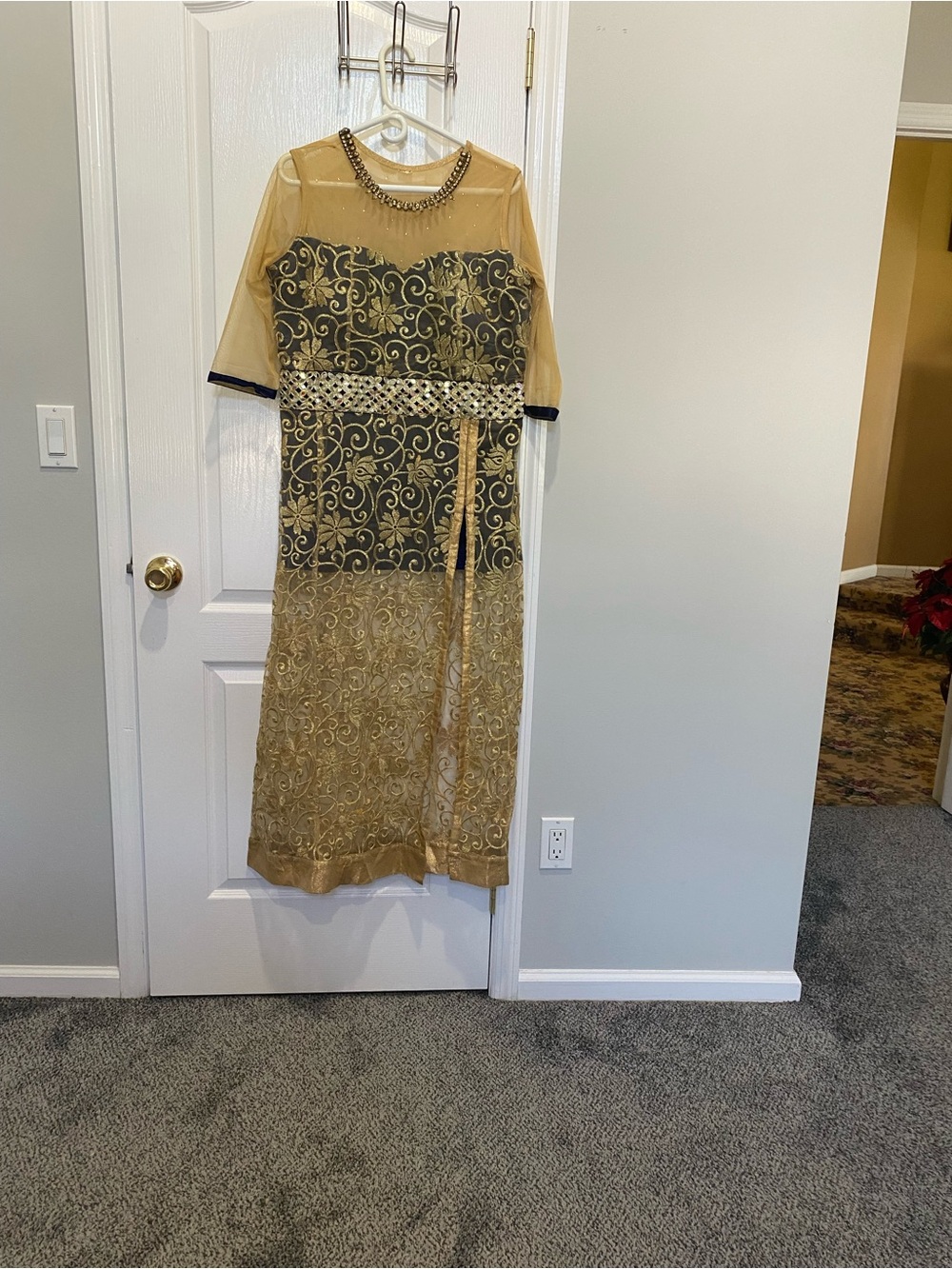Elegant Navy and Gold Women's Tunic Dress and pants